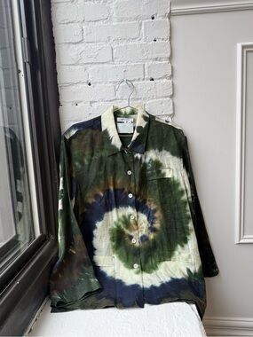 Frame Denim Green & Blue Spiral Tie-Dye Shirt Jacket